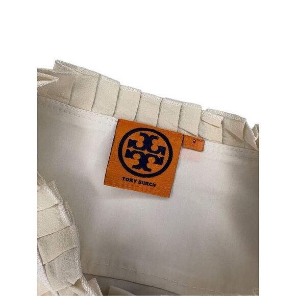 Tory Burch Prudence cream colored sleeveless blouse with ruffles neck tie - 2 - Picture 4 of 9